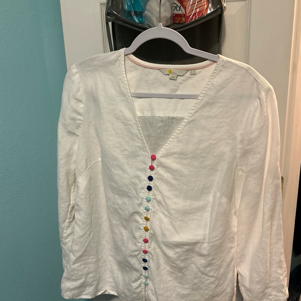 Boden Ivory Blouse with Multicolored Button Accents